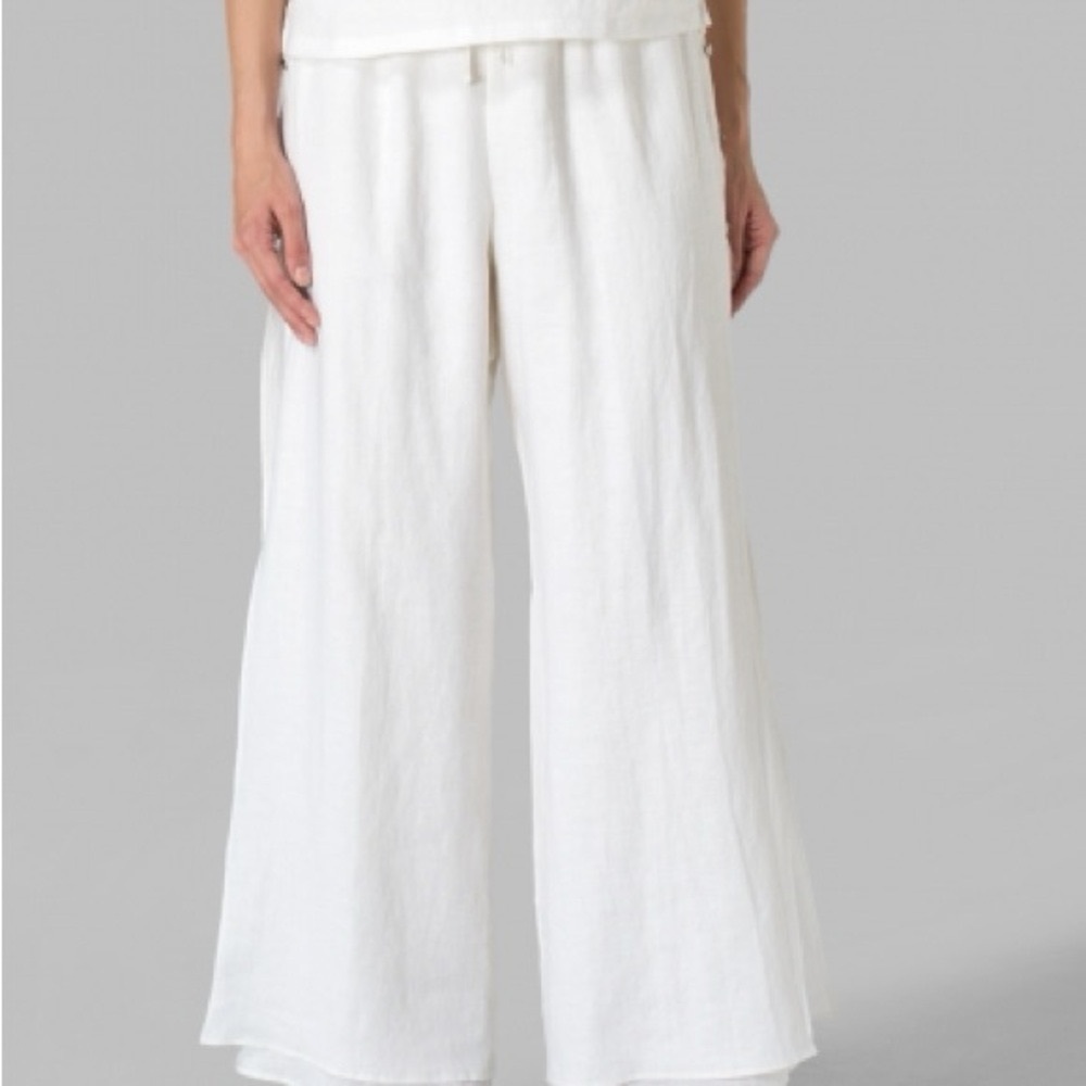 Double Layered Flare Leg Linen Trousers from Vivid. Size S White 100% linen
